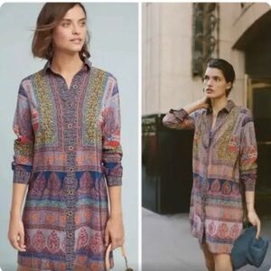 Anthropologie Rare Maeve Casablanca Silk
Shirt-Dress paisley collared NWOT Sz 8
